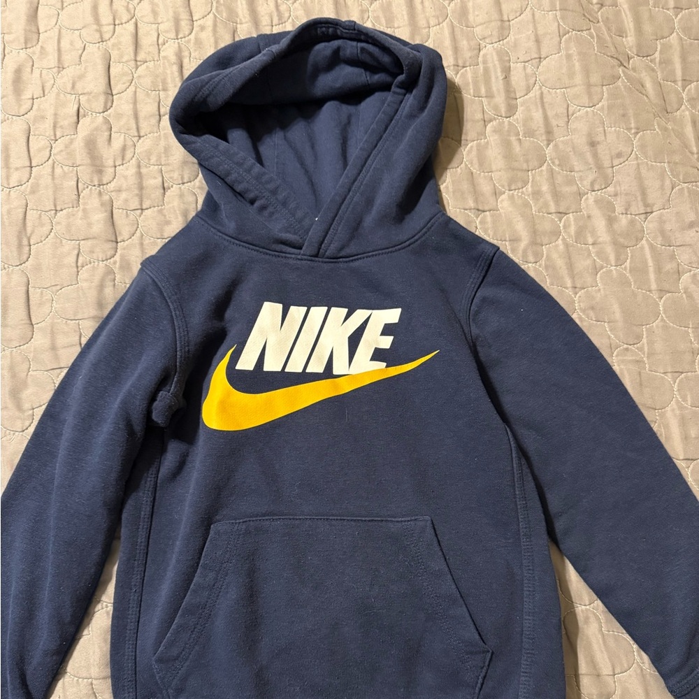 Nike Kids Dark Blue Hoodie with Yellow Logo